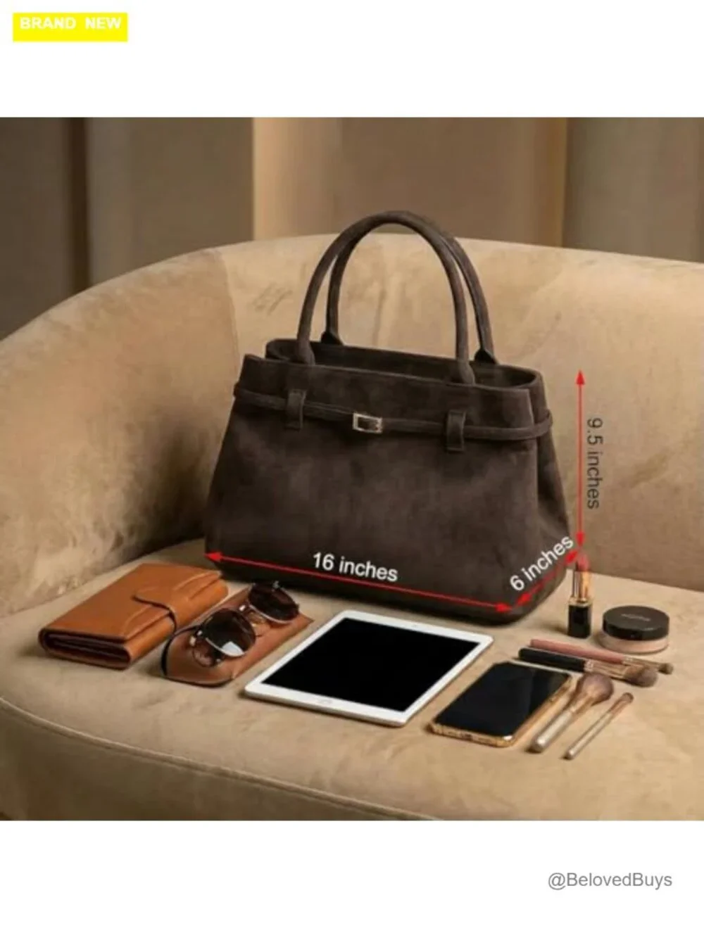 Vegan Suede Slouchy Hobo Satchel Tote Bag with Gold Hardware